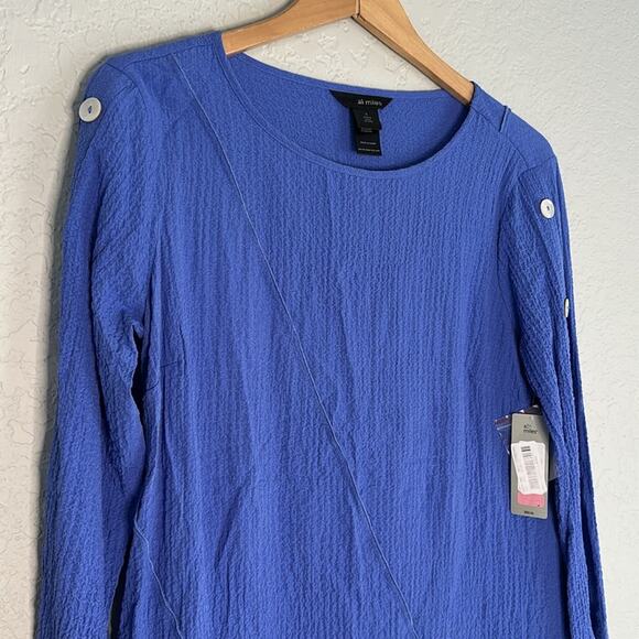 NEW Ali Miles Purple Periwinkle Tunic Top Small Buttons Artsy Lagenlook Gauzy - Picture 2 of 7